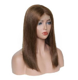 Perruque en dentelle véritable - Cheveux courts et raides 100 % naturels