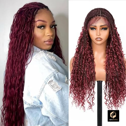 Perruque en dentelle intégrale SokiShine® Bohemian Box Braids sans nœuds - Ondulée et sans nœuds