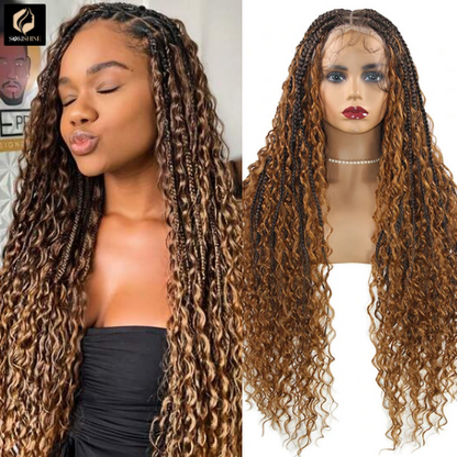 Perruque en dentelle intégrale SokiShine® Bohemian Box Braids sans nœuds - Ondulée et sans nœuds